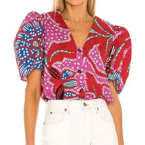 Rhode Nisha Top Red Psychedelic Flower XS NWT